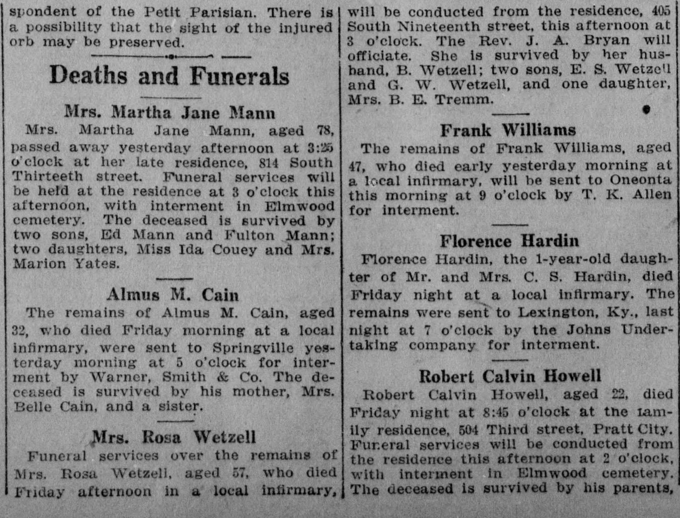 Rosa Wetzell obituary